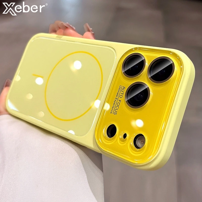 Phone Case For iPhone 18 17 16 Pro Max 14 15 Pro Luxury Glass Large Window Magnetic For Magsafe Shockproof Cover For iPhone 13