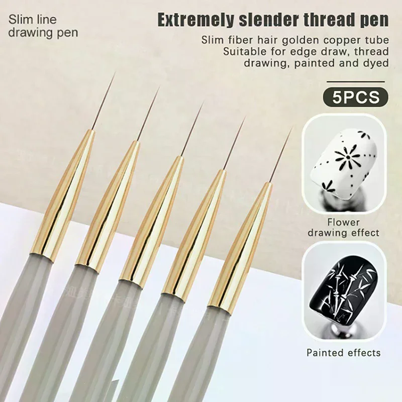 

5Pcs Acrylic Handle Extremely Fine Nail Art Liner Pen DIY Painting Brush Drawing Lines Stripe Flower Painting Pen UV Gel Brush