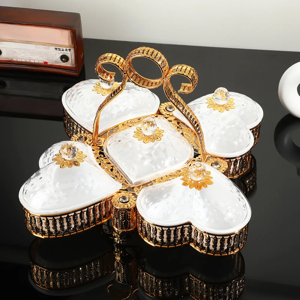 Classical light luxury five-grid love dried fruit box exquisite high-end pattern covered fruit plate household snack snack fruit
