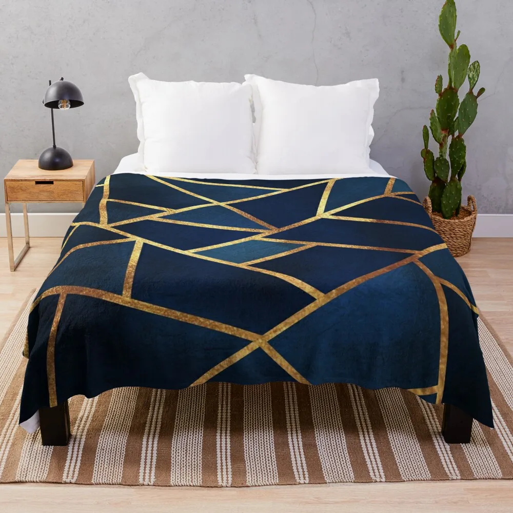 Navy Gold Stone Geometric Throw Blanket Luxury Thicken Summer Beddings Softest Blankets