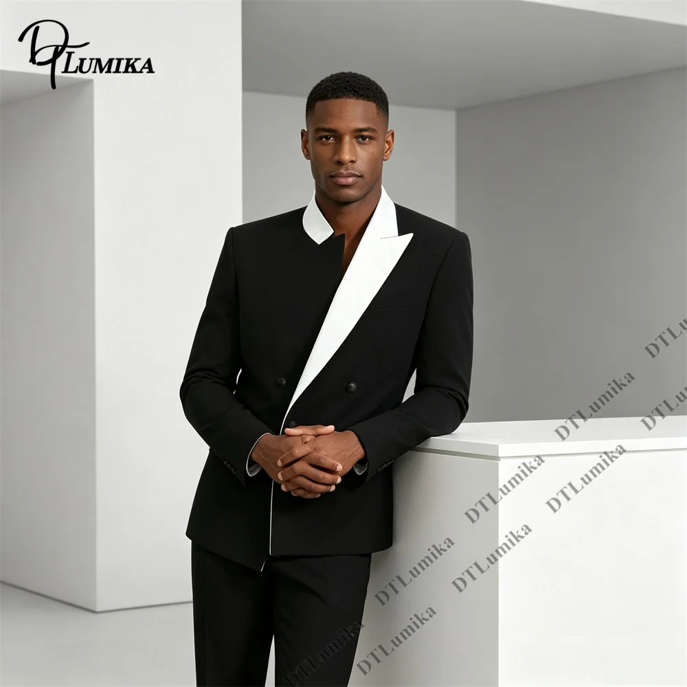 Men's Contrast Lapel Suit 2 Piece Double Breasted Blazer Pants Slim Fit Tuxedo Party Prom Dinner Events Suits Attire Plus Size