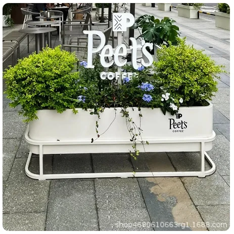 

Outdoor stainless steel flower box, wrought iron movable fence, finished flower groove combination hotel flower