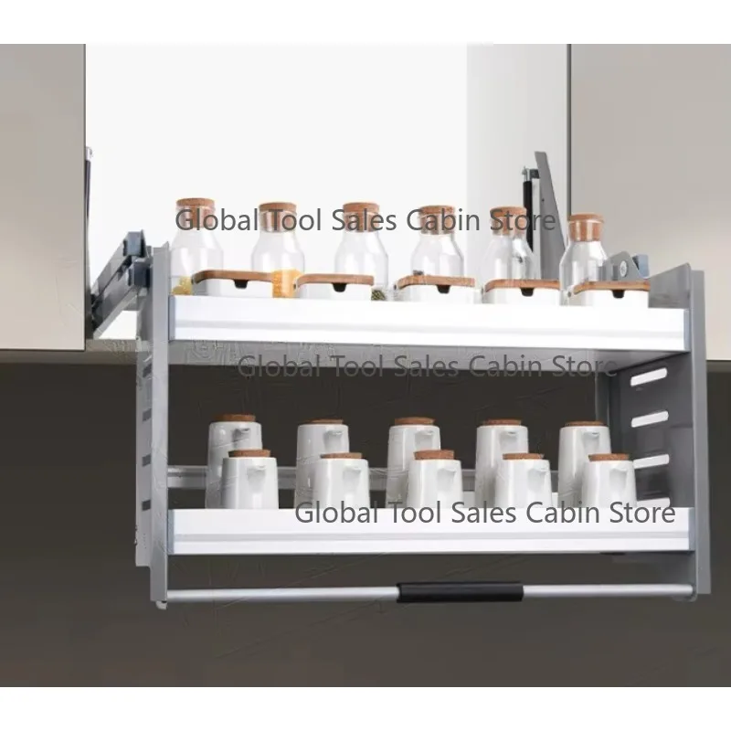 Pull-Out Kitchen Cabinet Storage Shelves Elevator Lifting Basket Organization System for Cupboards - down Shelves Organizer