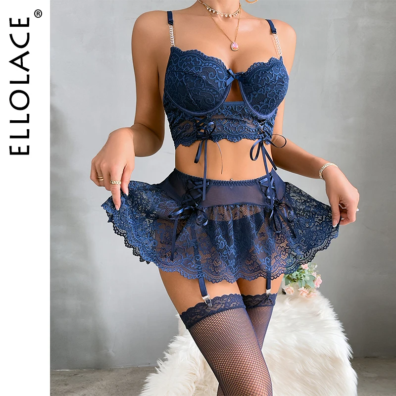 Ellolace Fancy Sexy Lingerie Lace Ultra Sexy Women's Ethical Underwear g-String Hot Skirt Ensemble Outfits Brazilian Underwear
