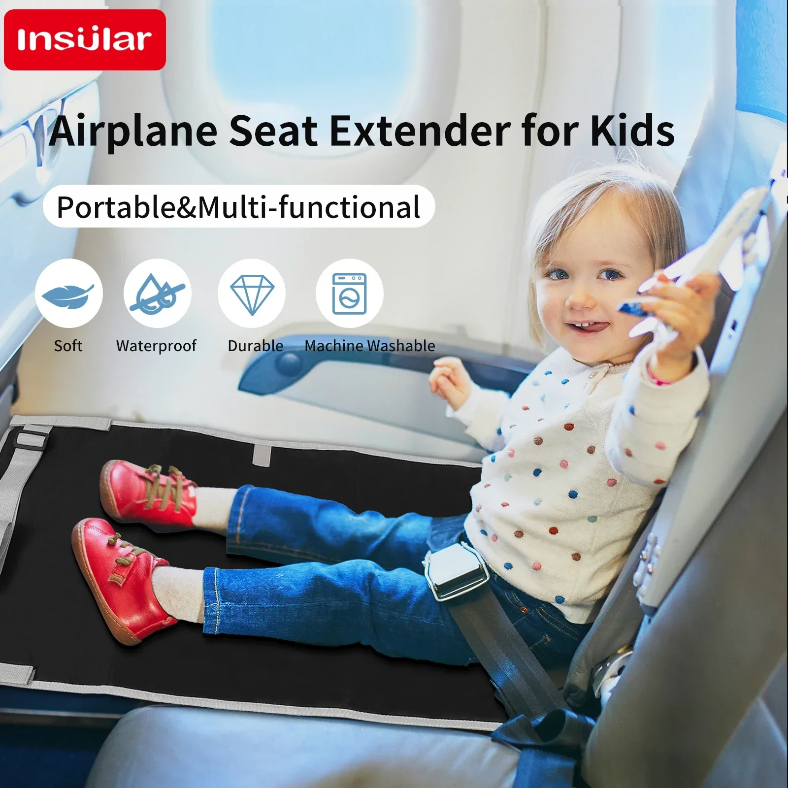 INSULAR Seat Extend Pad Portable Kids Airplane Seat Extender Cushion Child Hammock Travel Bed Foldable Footrest Multi-functional