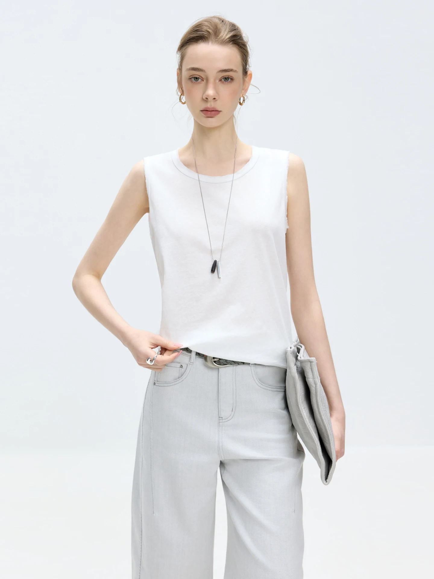 

100% хлопковая майка с круглым вырезом, весна 2026, новая модель, базовая, универсальная, для активного отдыха, однотонная