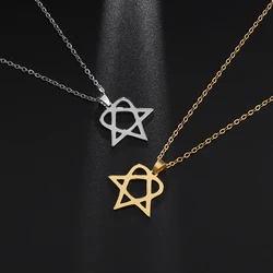 Classic Simple Personality Heartagram Star Heart Stainless Steel Pendant Necklace Men's Women's Fashion Star of David Necklace