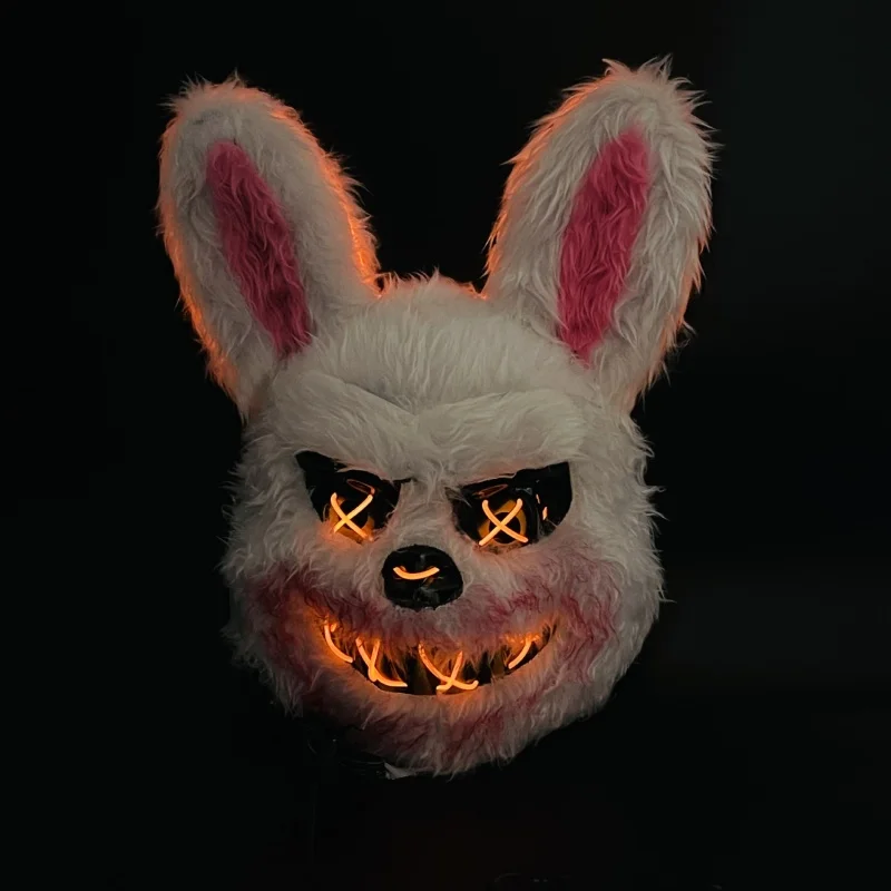 Scary Mask LED Luminous Light For Prank Cosplay Party Night Make-up Bear Rabbit Face Mask Plush Animal Carnival Headgear Props