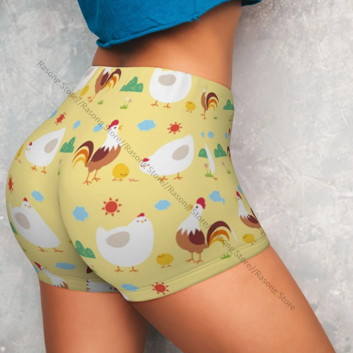 Shorts de ioga feminino desenho animado frango scrunch espólio levantamento de bunda conforto fitness academia