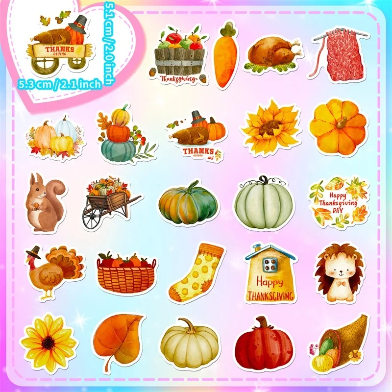 10/30/50PCS Cartoon Autumn Pumpkin PVC Sticker Aesthetic Color Decoration Scrapbooking Stationery School Supplies for Kids