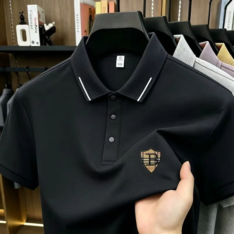 Summer men's high-end new short sleeved lapel fashion polo shirt brand micro printed printed pattern business casual T-shirt top