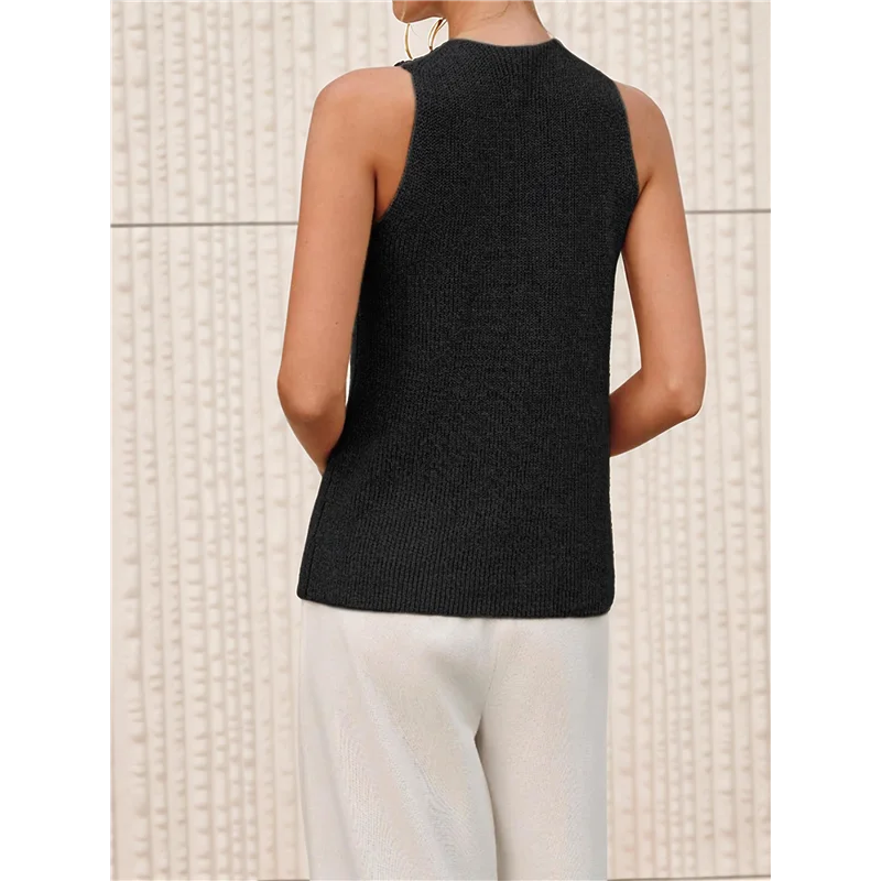 ABRT-Women Halter Cross- Over Collar Tank Knit Sleeveless Top Solid Color Casual Summer Blouse