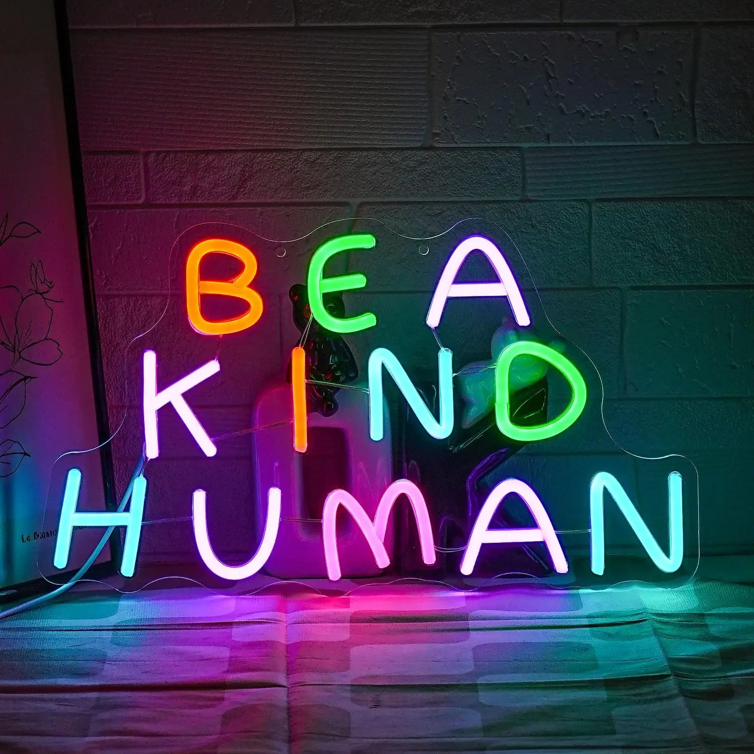 Be a Kind Human,, Inspirational Words Neon Light, Dimmable Light up sign for Bedroom, Home, Party, Gift, Class Room Decor