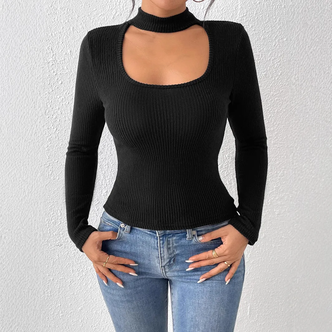 

Wind Autumn New High-end Personalized Neck U-neck Long-sleeved Knitted Bottoming Shirt Women DFY10004