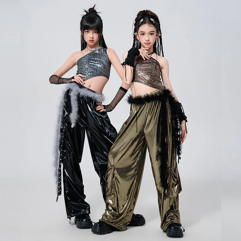 2025 ใหม่ชุดเต้นรําแจ๊สเด็กหญิง Hip-Hop Dance เสื้อผ้าแฟชั่นสาวกลุ่มรันเวย์แสดงชุด XH2901