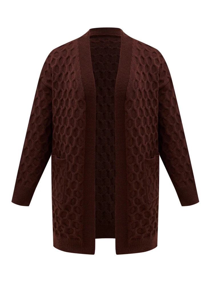 

Onelink Solid Brown Suede Wool Plus Size Autumn Winter Women Open Cardigan Sweater Oversize Geometric Pattern Knitting Clothing