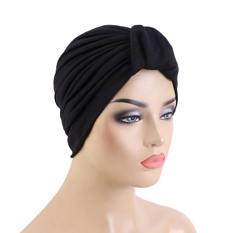 New Women Knot Ruffle Turban Headbands Cap Forehead Loop Head Wrap African Headtie Headscarf Hat Muslim Hats Turbante Mujer