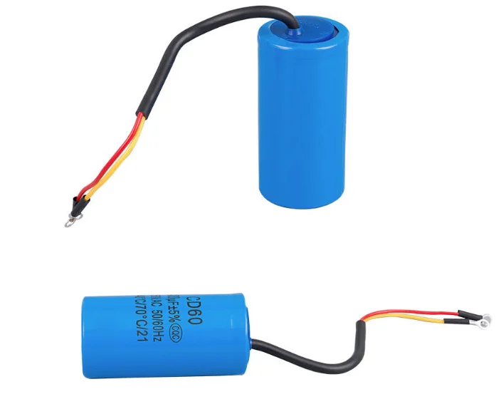 CD60 400uF 300V AC Starting Capacitor For Heavy Duty Electric Motor Air Compressor Red Yellow Two Wires