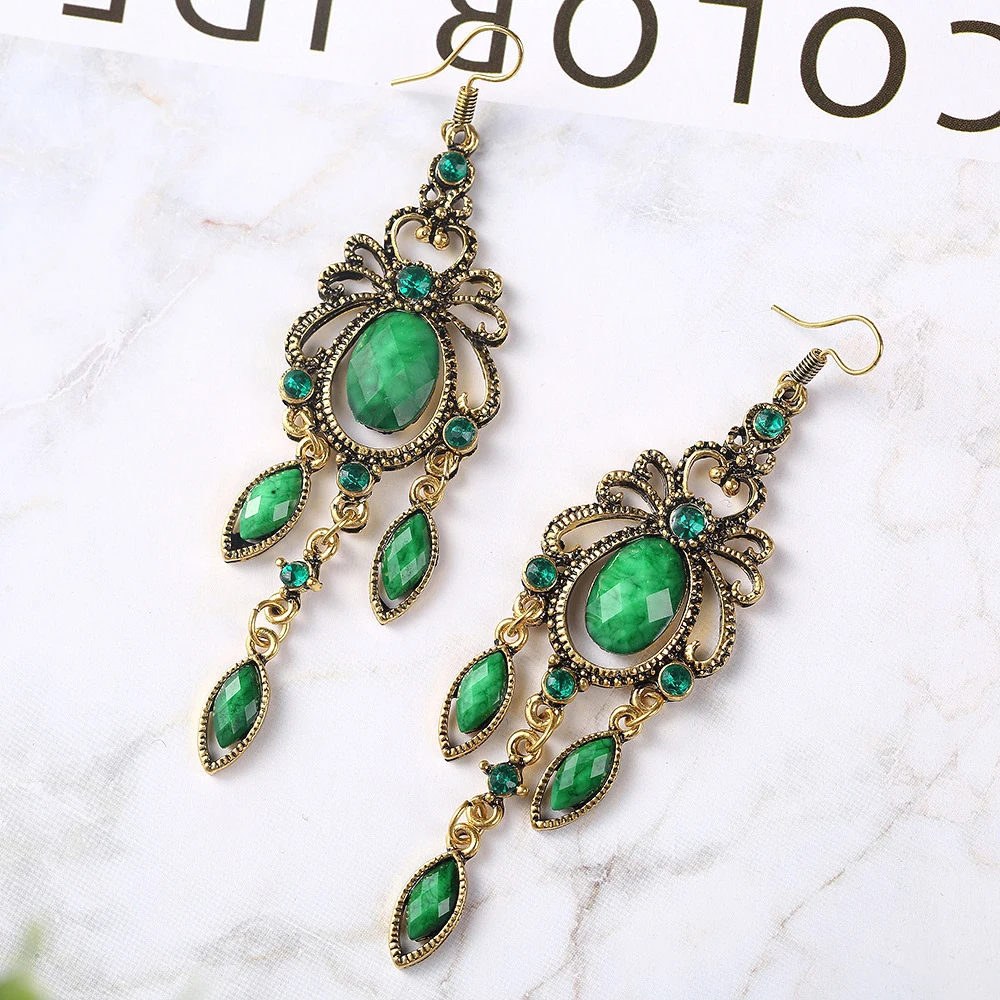 Vintage Palace Style Dangle Earrings for Women Elegant Long Acrylic Water Drop Tassel Earring Female Ethnic Jewelry Accessories