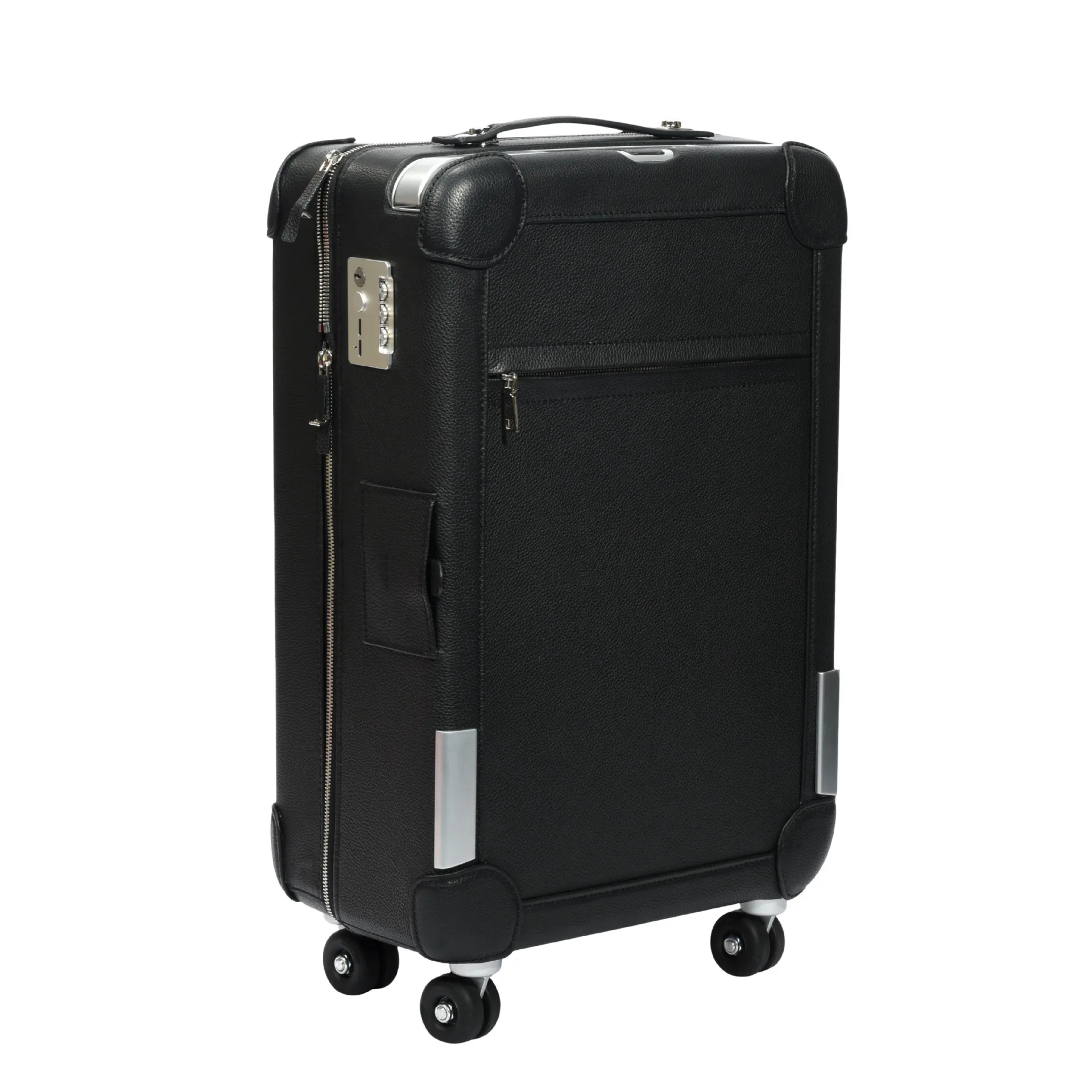 Genuine leather travel suitcase with universal wheels for carry-on carry-on