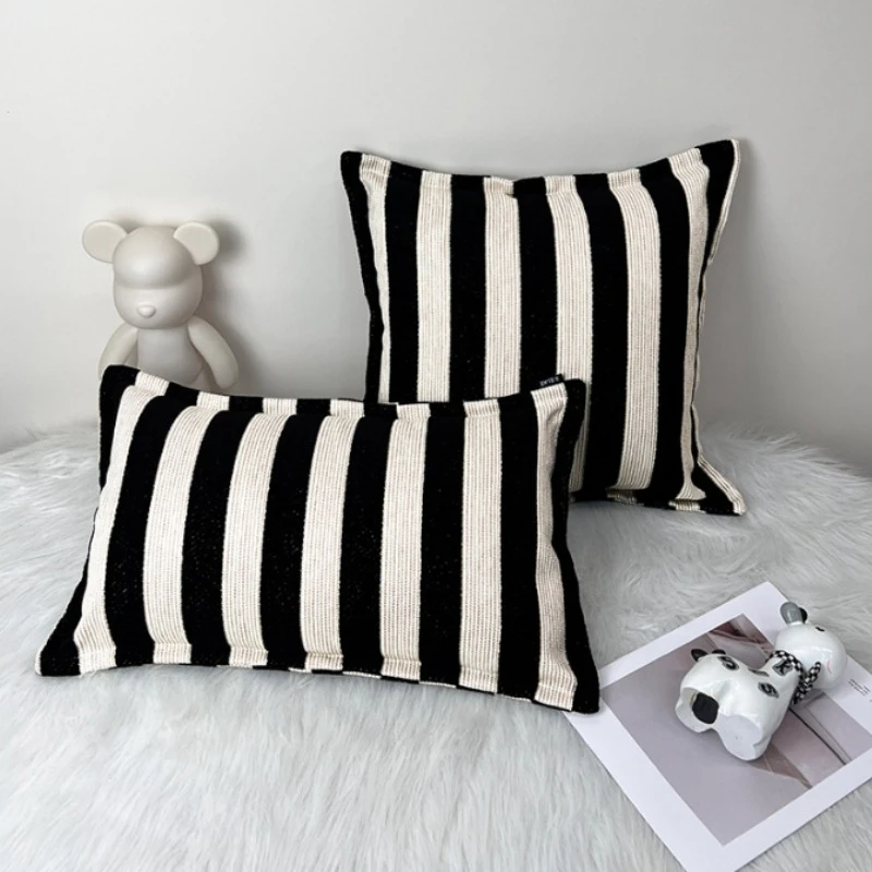 Retro Black Striped Jacquard Cushion Cover Linen-cotton Texture Pillow Covers Decorative Modern Luxury Home Decor Pillow Case
