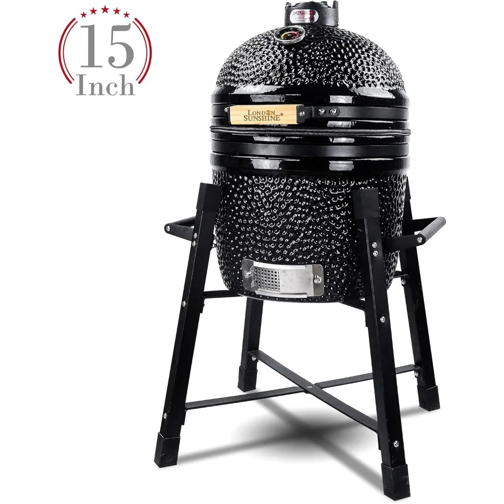 Ceramic Kamado Charcoal BBQ Grill and Smoker, Stainless Steel Grates -15