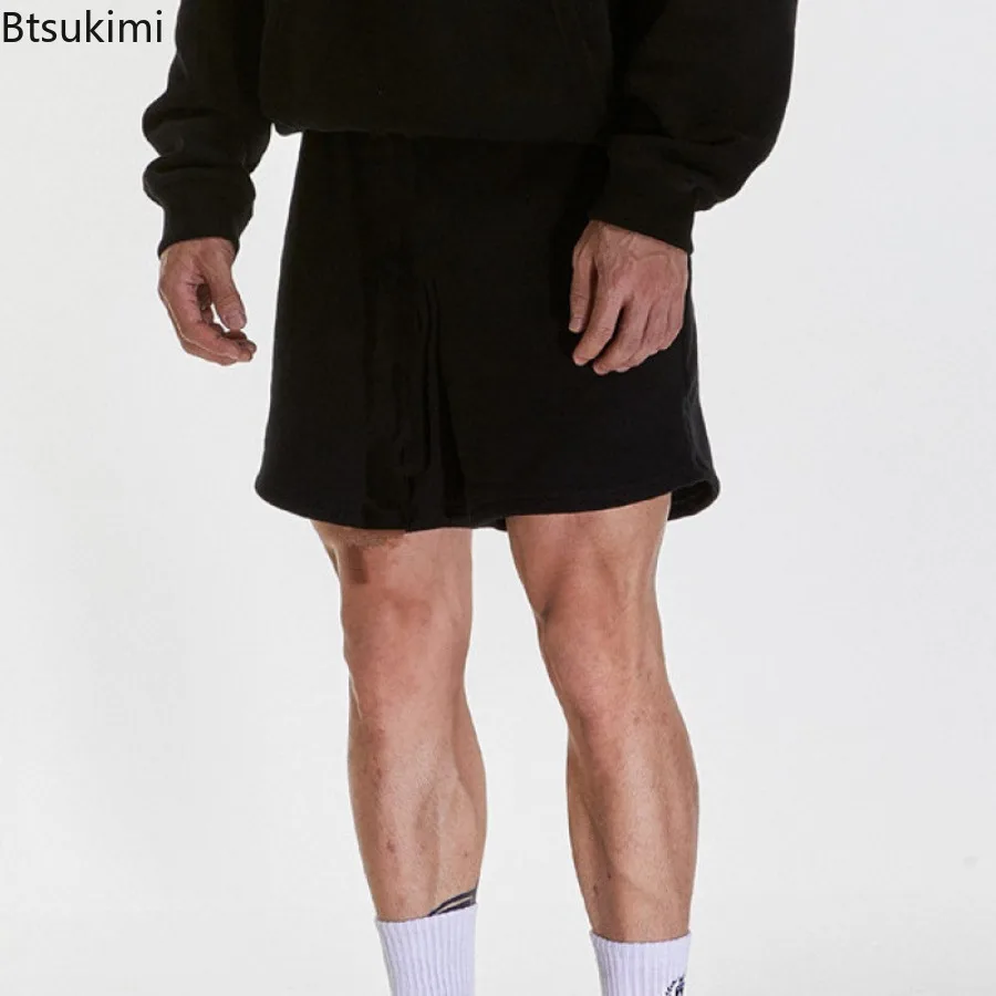 New 2025 Summer Men's Terry Sports Quarter Pants Solid Color Fitness Training Runing Short Fashion Trend Casual Versatile Shorts