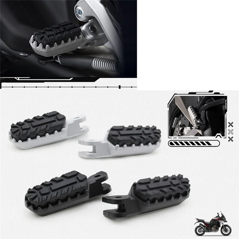 Classic-Motorcycle Footrest Pedals Front Rear Foot Pegs For Ducati Multistrada V4 V4S RS Pikes Peak V2 V2S 2021+ Silver