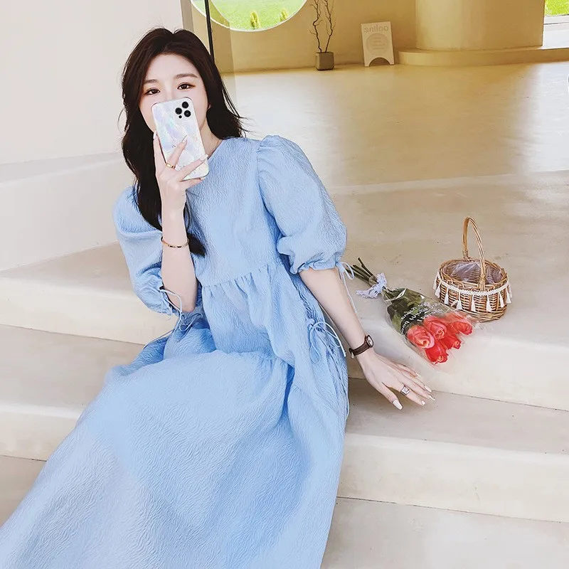 Sweet Princ Sle Bubble Sve Dr High Waist Women's Summer Dr Slimming Ele Faionable Polyester Fiber