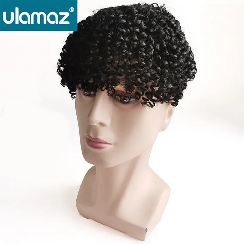 Afro Curly Male Wig Full Lace Breathable Toupee Wig Human Hair Curly Wig Men Hair System Unit Male Hair Prosthesis European Hair