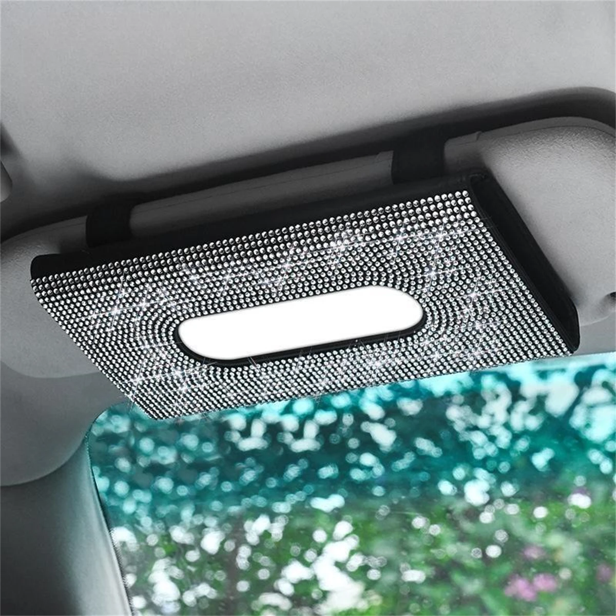 

1pc Car tissue box Car Sun VisorStorage Box Glitter Sunscreen Rhinestone Shiny Tissue Bag Artificial leather arti