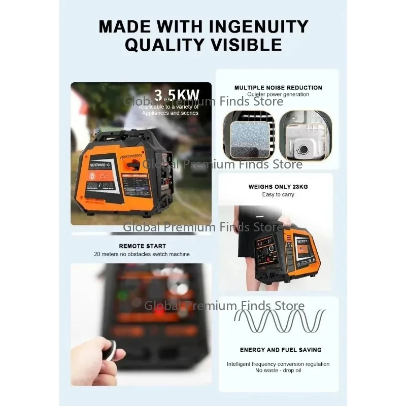3500W 230V Watt Ultra Quiet Inverter Generator Porta-ble Generator Using Pneumatic Electric Starting CO Sensor RV Outdoor Power