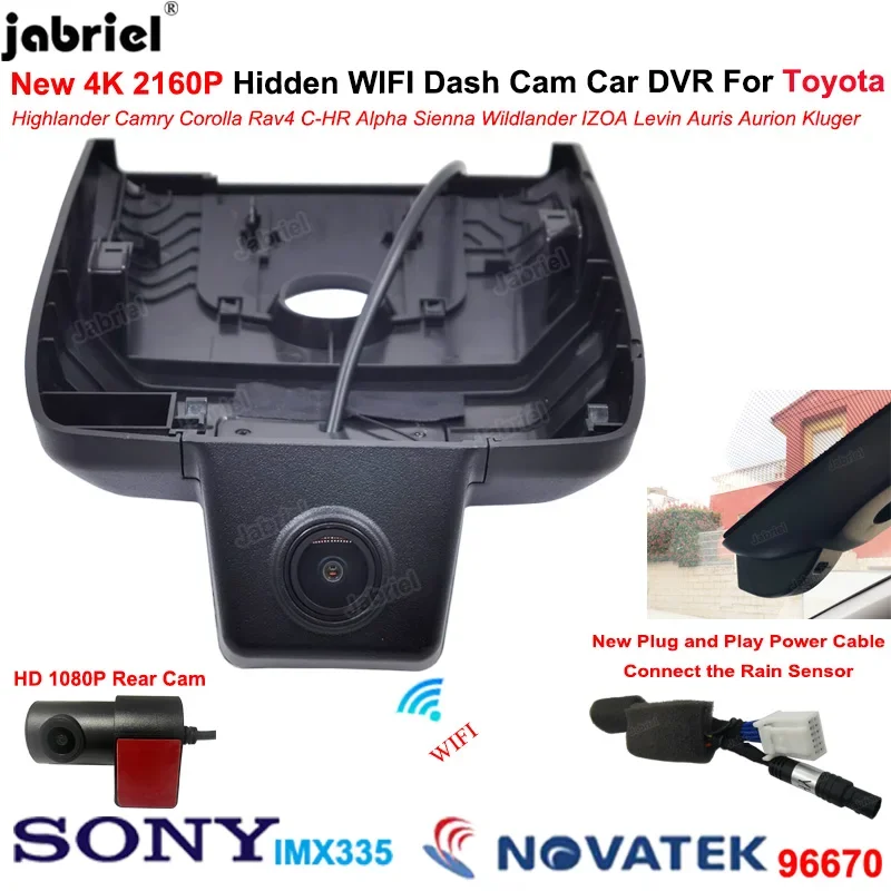 New Wifi 4K Car DVR for Toyota Highlander Camry Rav4 CHR Corolla IZOA BZ4X Sienna 2017- 2022 2023 Dash Cam Front and Rear Camera