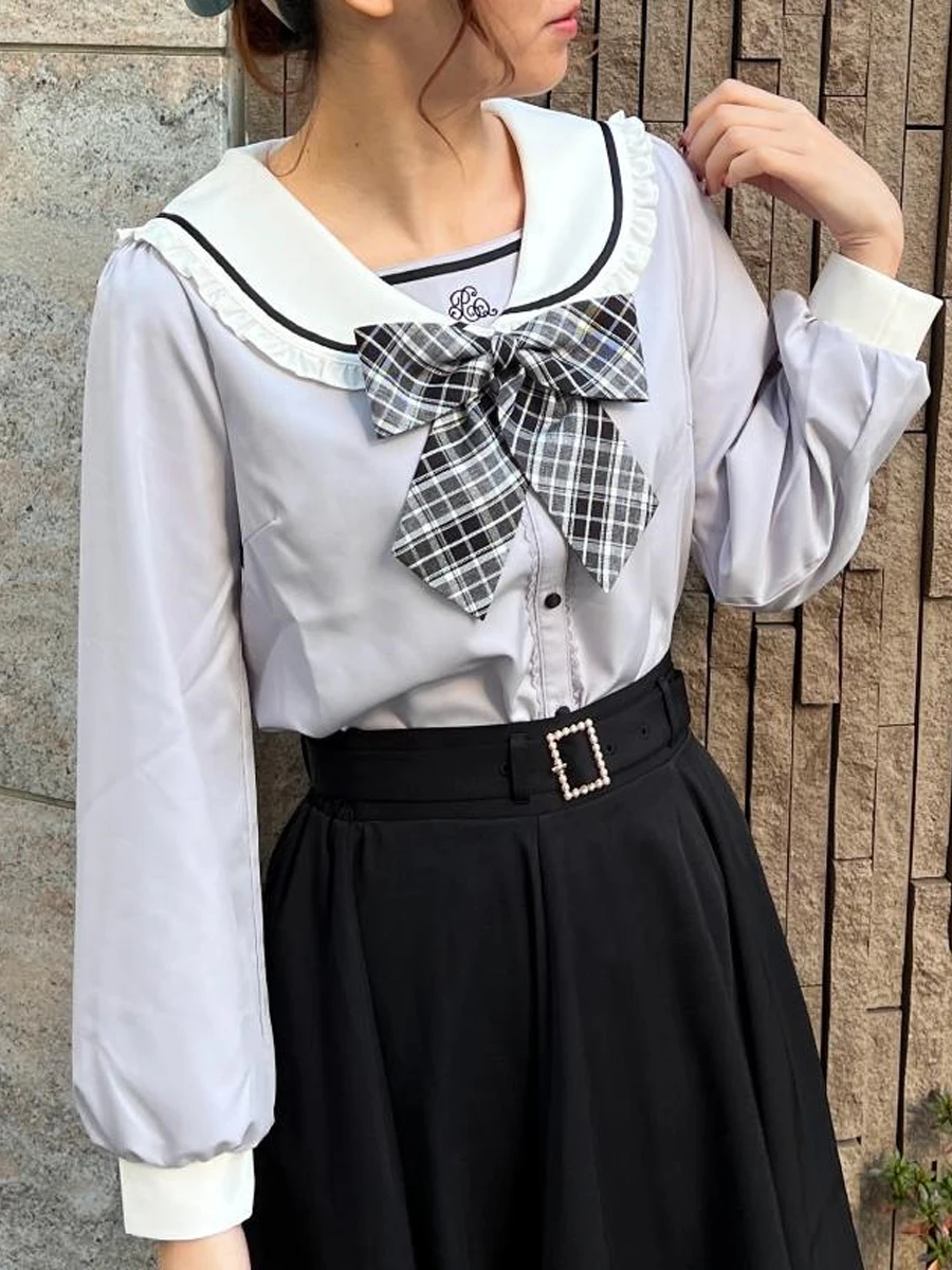 

Axes Femme Japanese College Sle Long Sve Loose Navy Collar Women's irt Versatile Casual Ne Polyester Blend