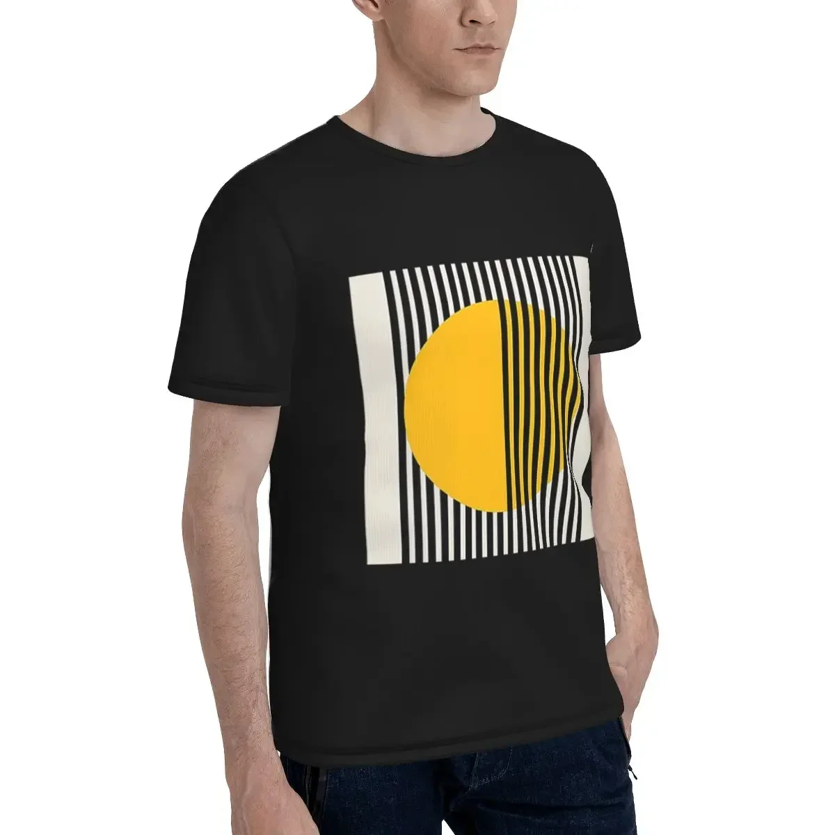 Bauhaus Exhibition Print, Wall Art Yellow Circle Wall Dec T-Shirt for Men polyester T Shirts Men's Tees Short O-Neck