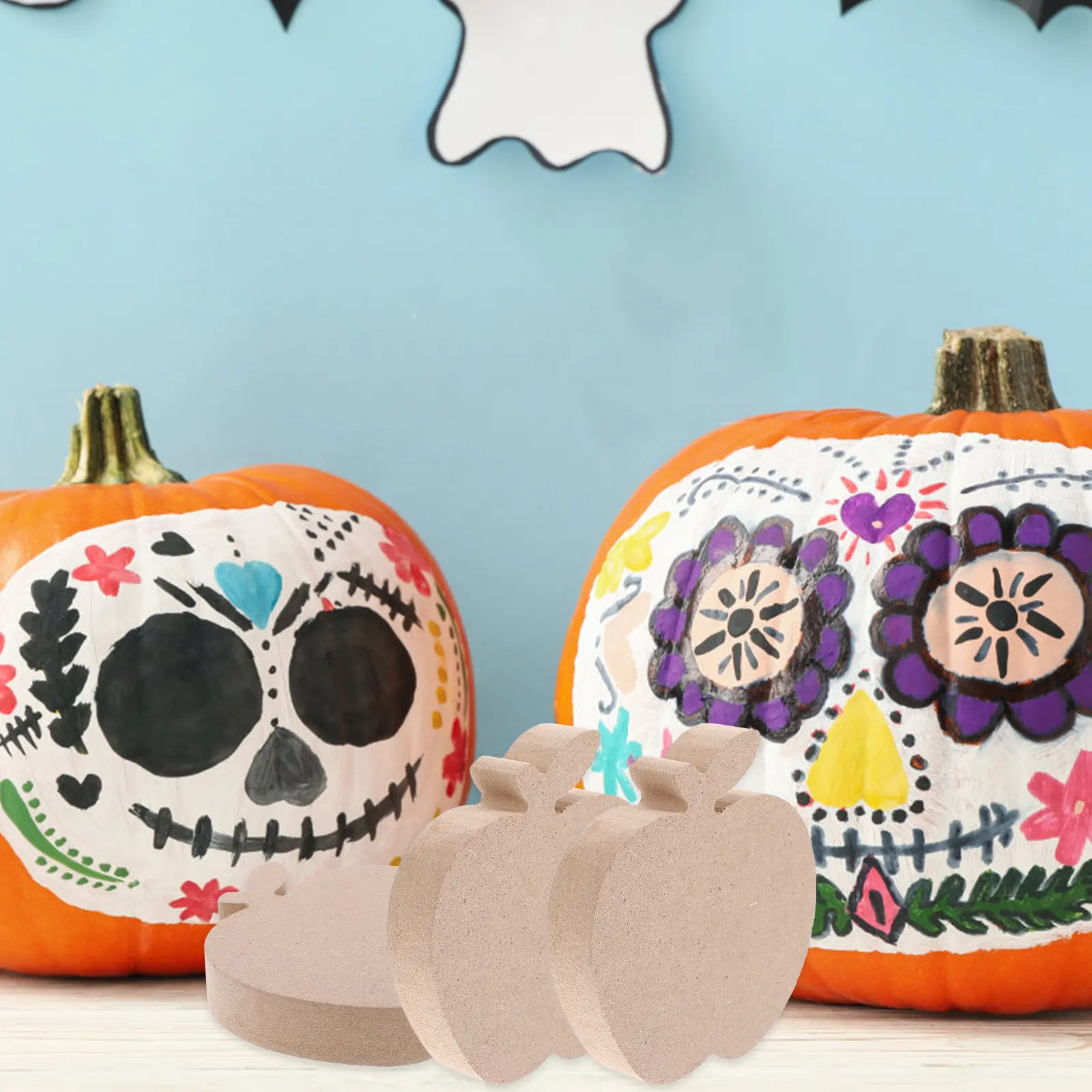 

10Pcs Halloween Wooden Cutouts DIY Craft Blank Wood Tags Tabletop Decor Unfinished Wood Ornaments for Holiday Home Office