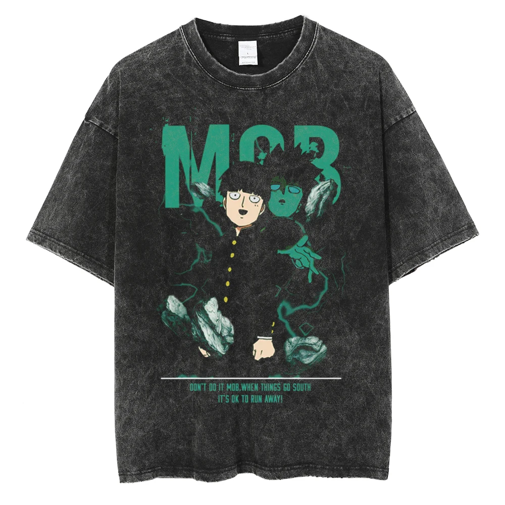 Mob Psycho T Shirt Ryuk Manga Print T-shirt Vintage Washed Unisex Clothes Oversized Harajuku Ctton Pure Cotton Casual Tee Shirt