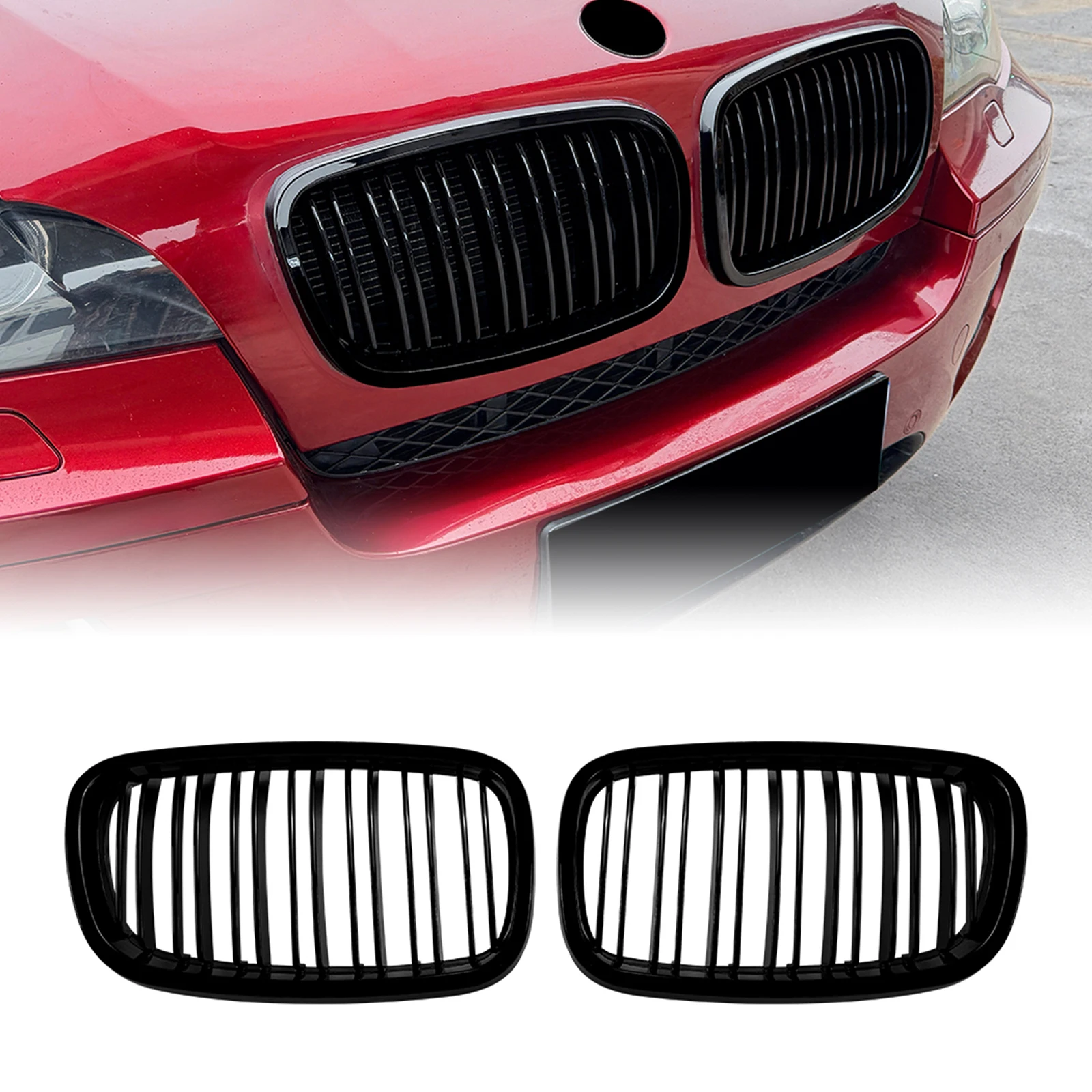 

Для BMW X5 E70 2007-2013, X6 E71 2008-2014: передняя решетка радиатора (гриль) в стиле Racing, полностью черная, верхняя, для бампера, сетчатая