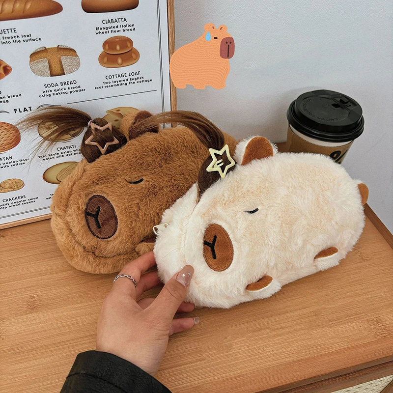 New Cute Capybara Plush Pencil Case Cosmetic Bag Guinea Pig Pen Pouch Large Capacity Pencil Bag School Supplies Stationery Box