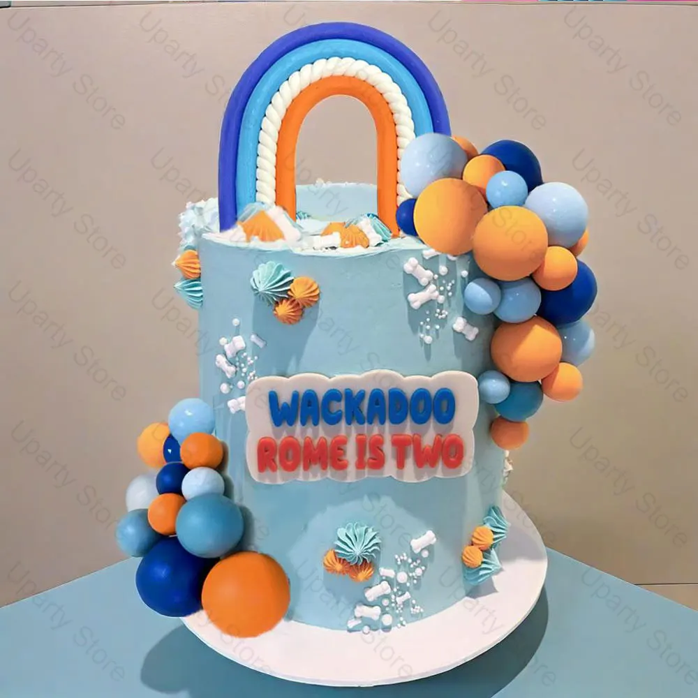 1 Set blaue Regenbogen-Kuchenaufsätze für Babys, Marineblau, Orange, Kuchenkugeln, Topper für Geburtstag, Babyparty, Cupcake, Kuchendekoration, Gastgeschenk – Detail 5