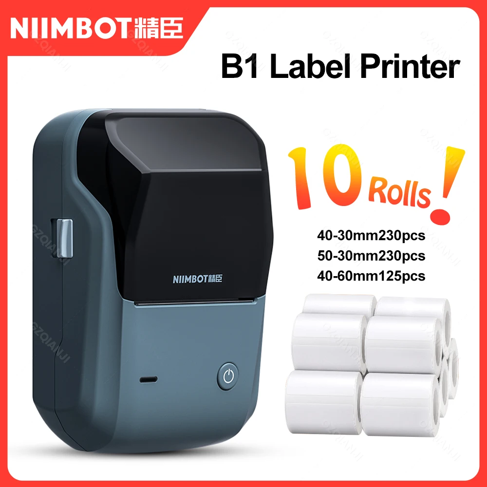 Niimbot B1 Printer Thermal Bluetooth Wireless Mini Mobile Label Sticker Maker with 10 Rolls Official White Label Paper Roll B21