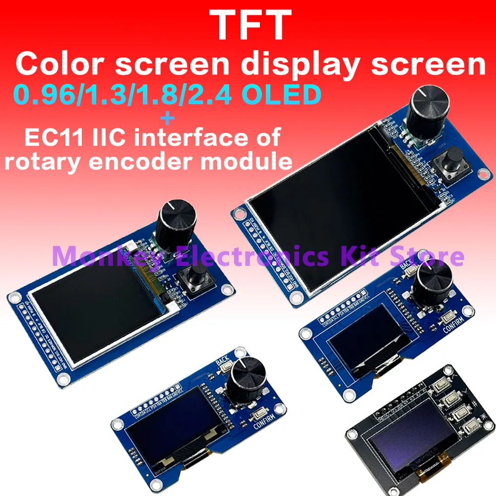 TFT 0.96-inch 1.3-inch 1.8-inch 2.4-inch OLED Module White/Blue Button EC11 Rotary Encoder IIC Interface LCD Screen