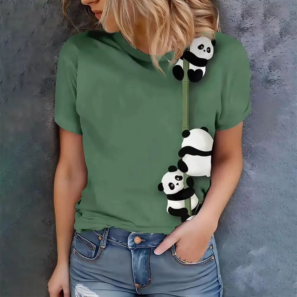 

Cute And Refreshing Panda Print T-shirt Summer Casual And Stylish Loose Short-sleeved Top Women's Everyday Comfortable Item