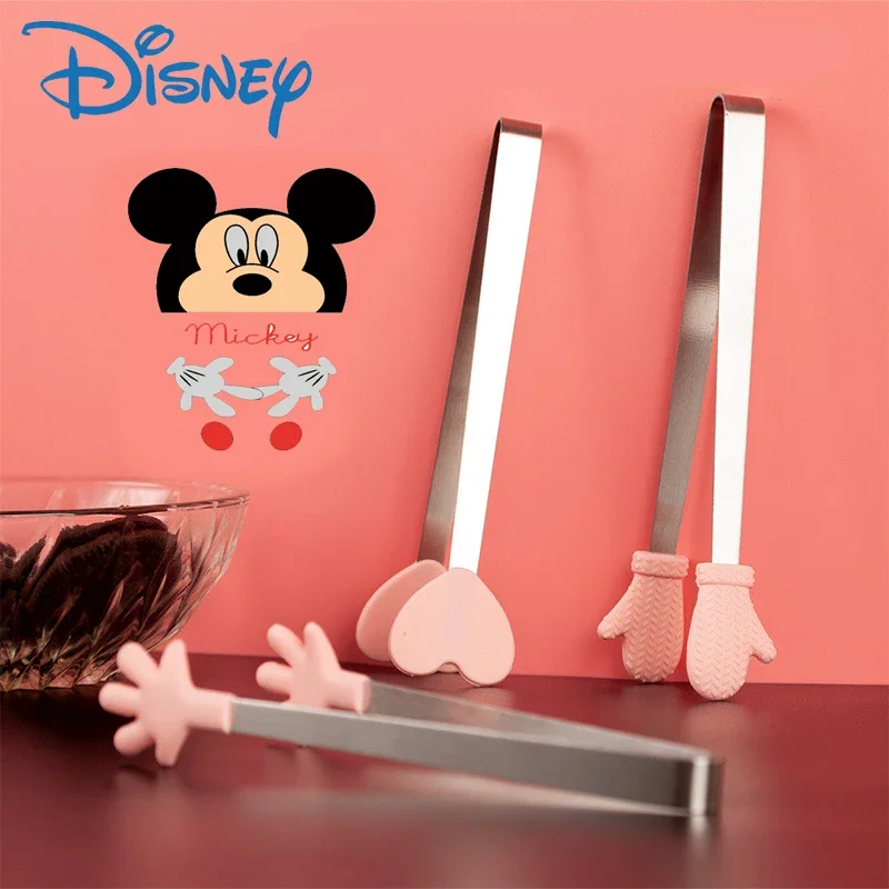 Disney Mickey Creative Small Palm Silicone Food Tongs Stainless Steel Nonslip Clip Barbecue Salad Tool Barbecue Kitchen Utensils