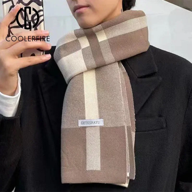 Checkered Scarf Winter Men Keep Warm Scarf Casual Fashion Brand Designers Knit Neckerchief Patchwork Wool Cashmere Scarf Shawl