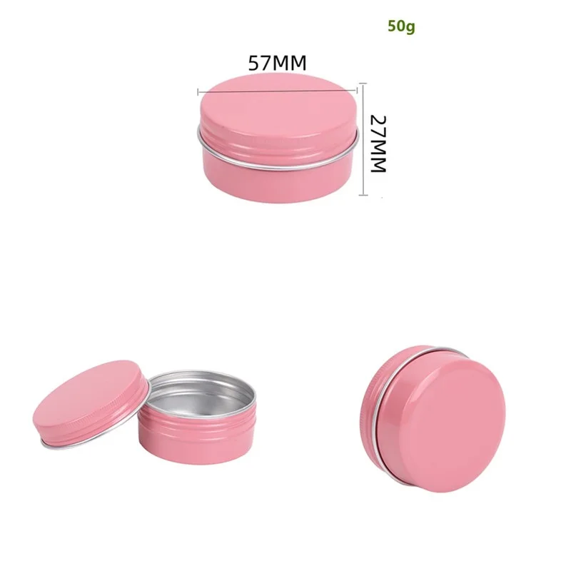 

200pcs Portable Pink Aluminum Tin Jar with Screw Lid 50ml/1.76oz Round Refillable Containers for Cosmetic,Lip Balm