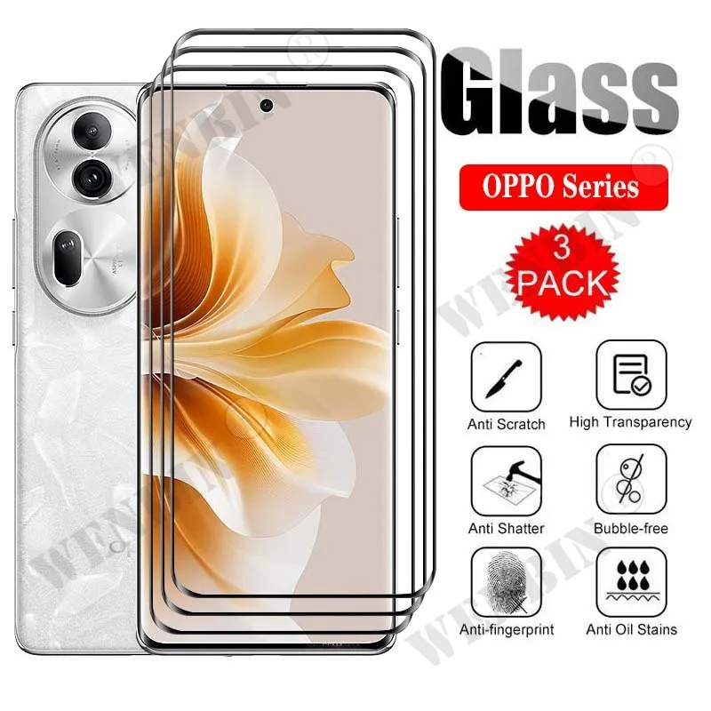 3 Pcs Tempered Glass For OPPO Reno 11 10 9 Pro Plus A79 A98 A18 A58 Find X7 Ultra X6 X5 Pro Curved Full Cover Screen Protector