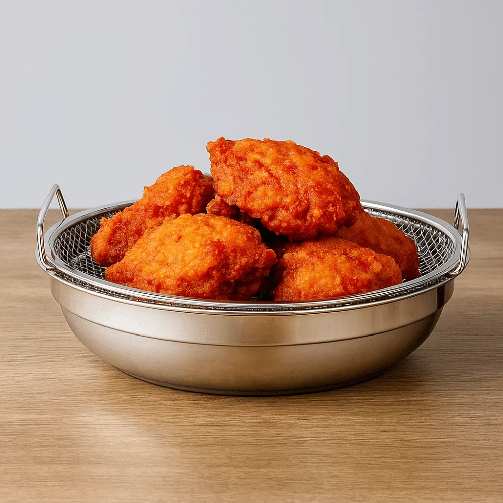 Stainless Steel Oil Filter Tray Mesh Round Air Fryer Drain Basket with Handle Rust-proof Fried Food Draining Rack Snack