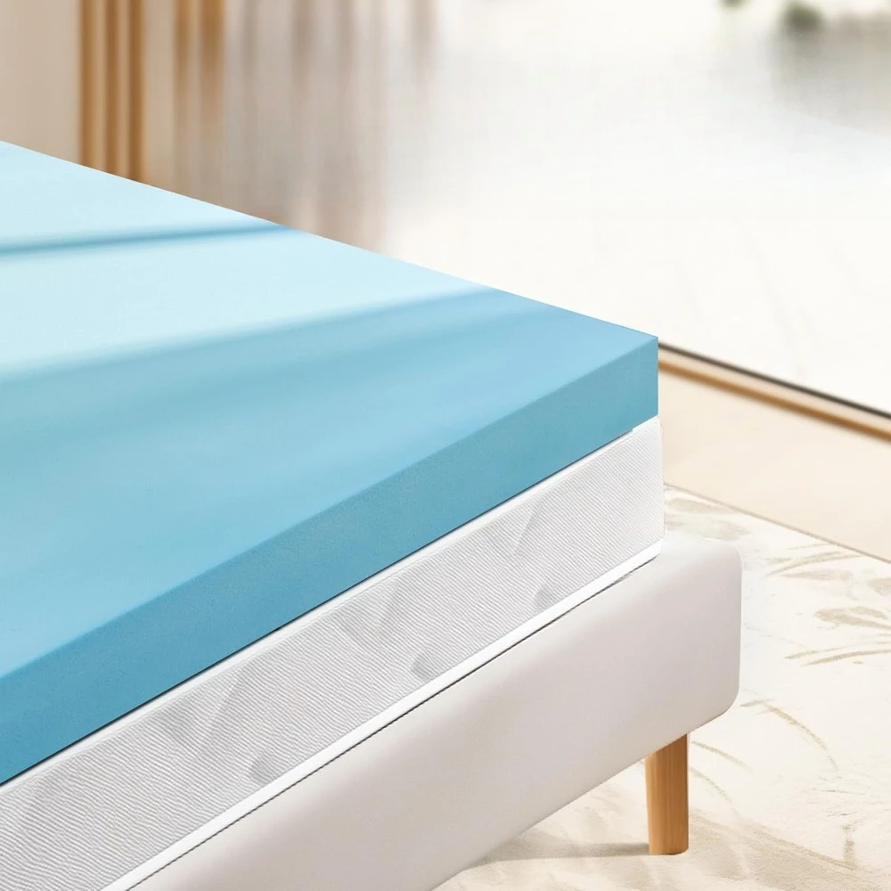 Gel Infused Memory Foam Mattress Topper 4 Inch Queen Size Pressure Relief Cooling Mattress Pad CertiPUR US Certified