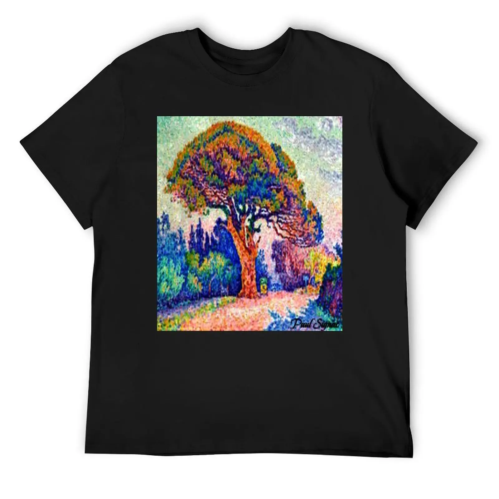 Pointillist Artist Paul Signac: The Pine Tree at Saint Tropez T-Shirt graphic tee shirt men t shirt